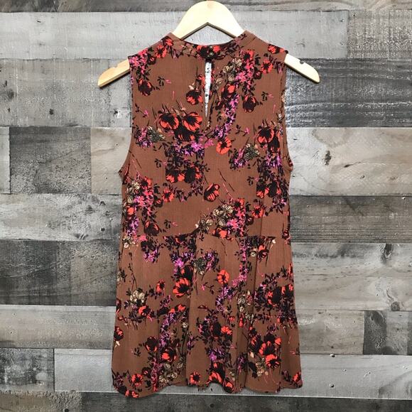 Mossimo Floral Tiered Tank Top Brown Blouse Choker Cutout Fairy Preppy Size S - Picture 2 of 9